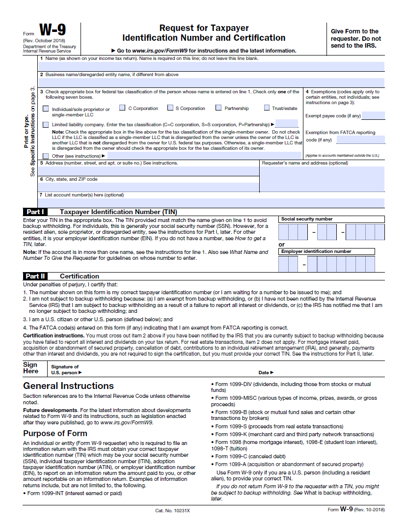 2022 IRS Printable W9 Form