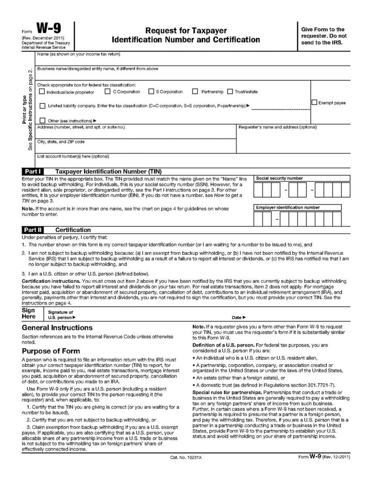 W9 Form Free Printable Printable Forms Free Online